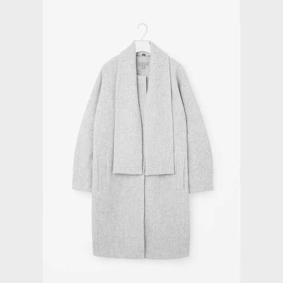 COS Light Grey Winter Cocoon Coat with Scarf Collar - Picture 4 of 4